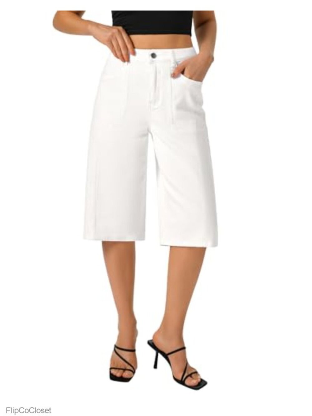 Stretchy Wide Leg Bermuda Long Jorts with Large Pockets